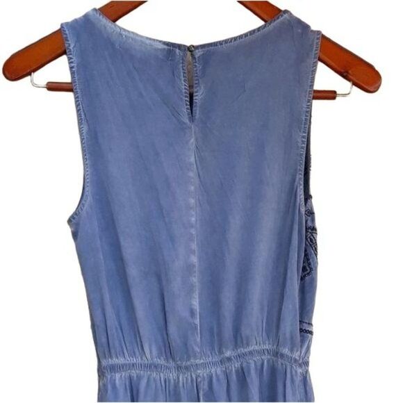 Vtg 90's Kelly Renee Dress Chambray Embroidered Sleeveless SharkBite Maxi Sz S - Picture 7 of 9